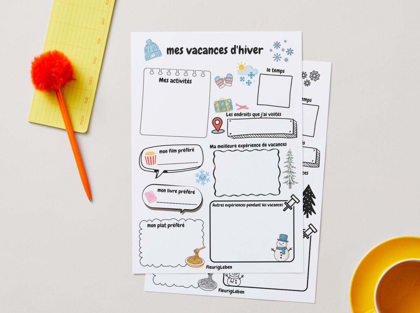 Mes vacances d'hiver – Französisches Arbeitsblatt